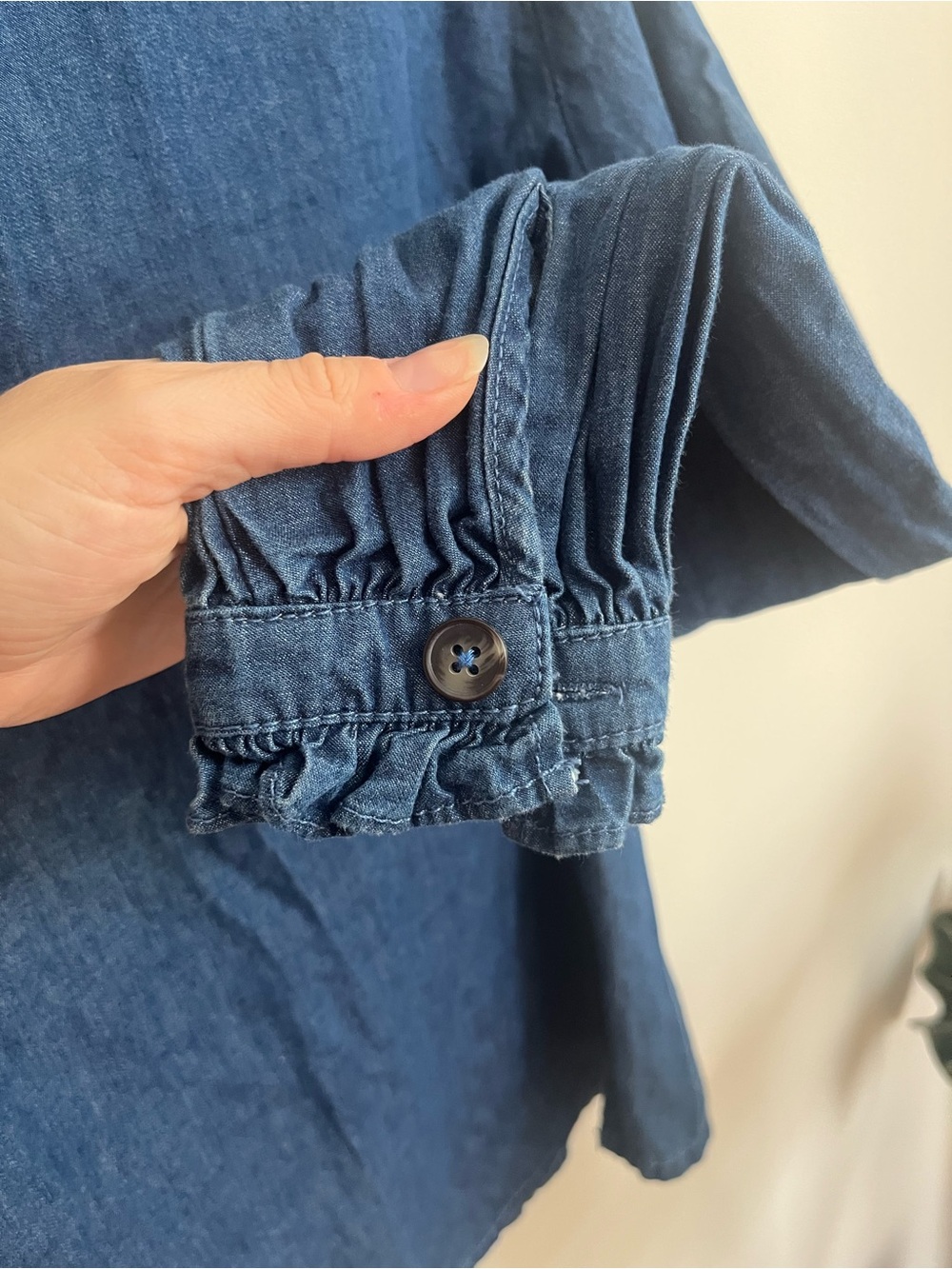 French Connection Blue Ruffle-Trim Button-Up Blouse - Picture 4 of 5